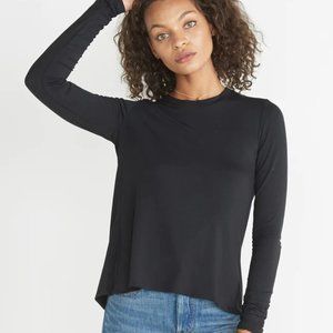 Marine Layer Solid Tulip Back Long Sleeve in Black, Size Medium